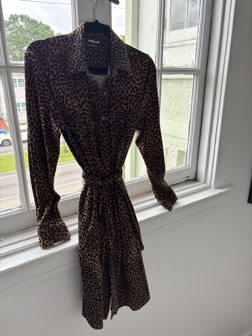 Lands' End Leopard-Print Midi Shirt Dress in Brown and Black